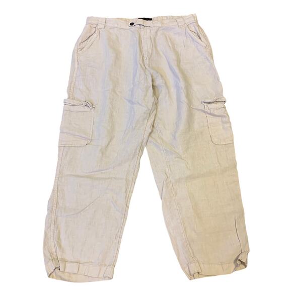 Rachel Roy 100% Linen Cream Cargo Casual Utility Resort Pants Size XL - Picture 1 of 8